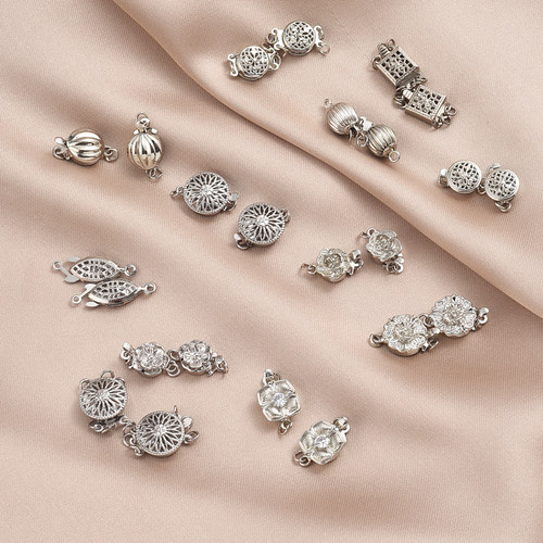 保色铜镀白金色圆形双排插扣手工diy珍珠手链项链收尾三排连接扣 - 图3