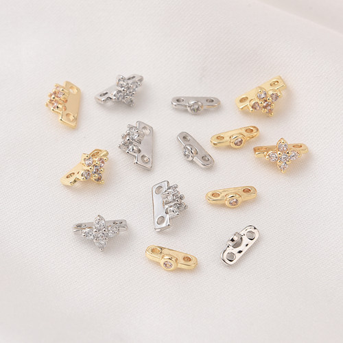 14K包金锆石微镶双排珍珠手链隔珠手工diy项链配饰两排装饰扣材料 - 图3