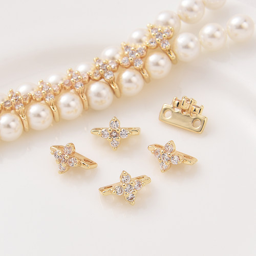 14K包金锆石微镶双排珍珠手链隔珠手工diy项链配饰两排装饰扣材料 - 图0