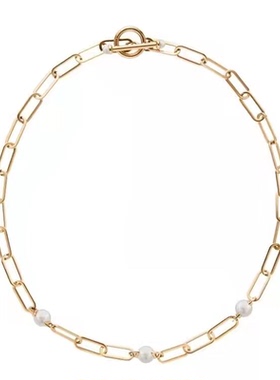 西班牙轻奢简约链条OT扣珍珠项链