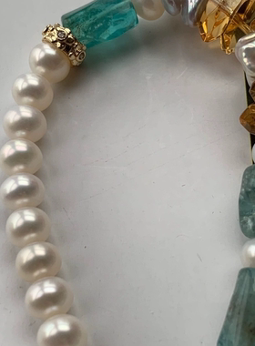 西班牙波西米亚人INS风纯手工天然淡水珍珠混搭天然石气质项链