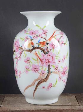 手绘粉彩喜鹊登梅花瓶景德镇厂货陶瓷精品摆件古玩古董收藏