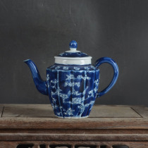 Jingdezhen Factory Goods Porcelain Hand-painted Green Flowers Blue Bottom Ice Megualot Teapot Teapot Ancient Play Antique Old Goods Ceramics Boutique