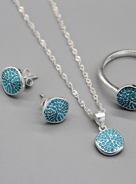 蒙古银饰套装三件套藏族纯银首饰套装西藏特色银饰品小巧简约