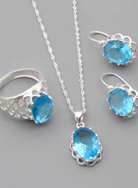 蒙歌银饰民族风S925纯银三件套套装蒙古族草原风情配饰锆石女饰品