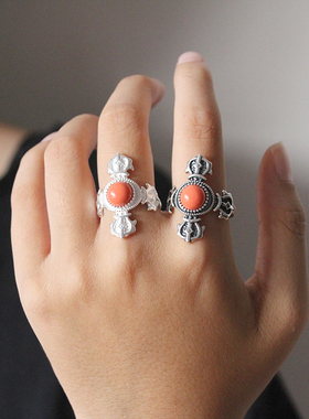 蒙歌银饰纯银金刚杵S925图腾戒指