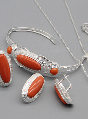 民族风925纯银四件套银饰蒙古