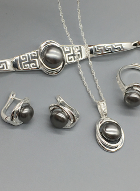 民族风 925纯银四件套套装 蒙古银饰套装 淡水珍珠四件套套装