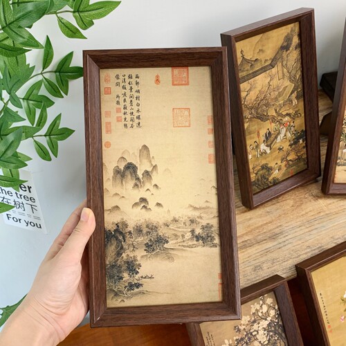 新中式古风国画山水画相框摆台 复刻艺术桌面摆件简约相框挂画 - 图2