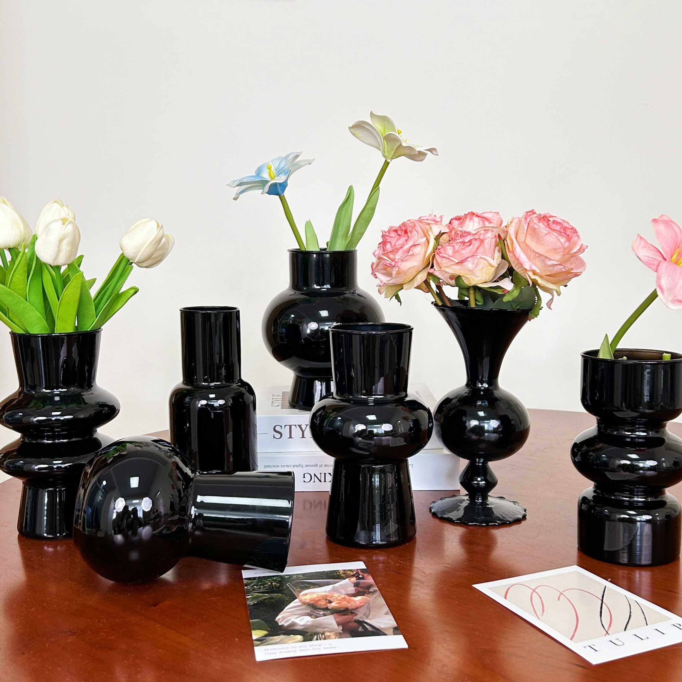 北欧ins风简约黑色玻璃花瓶水培鲜花插花仿真花创意家居装饰摆件,淘宝优惠券,粉丝福利购,淘宝优惠卷