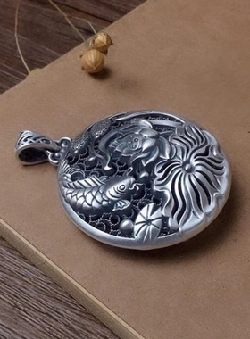 纯银鲤鱼镂空复古原创毛衣链吊坠