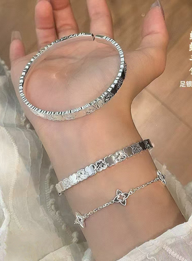 足银9999碎冰冰蝴蝶开口手镯女