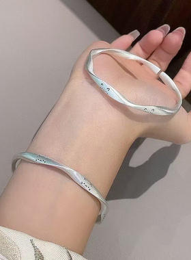 足银9999猫咪笑脸手镯女