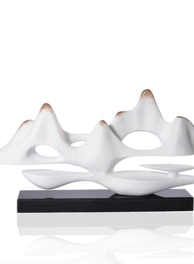 新中式风蓝色禅意样板房山水摆件