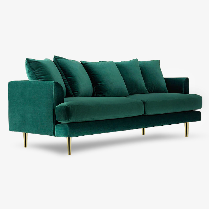 轻奢沙发北欧小户型美容院丝绒双人三人位沙发墨绿色现代简约客厅-图0
