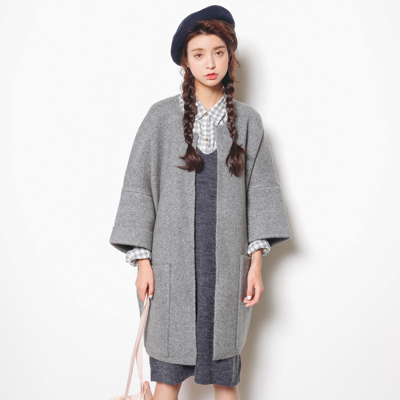 EAL羽迹毛衣女2023韩版女装中长款蝙蝠袖针织开衫春季外套潮A153