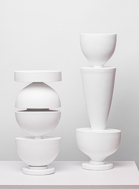 简约现代几何树脂木纹陀螺摆件软装客厅茶几电视柜不规则家居饰品