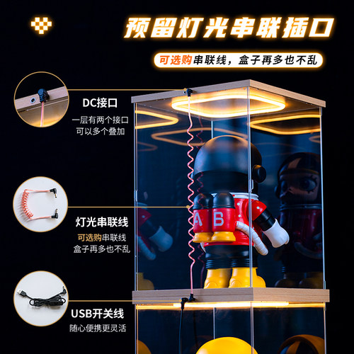 亚克力带灯展示盒乐高模型盲盒积木防尘罩高透明手办防尘盒展示柜 - 图1