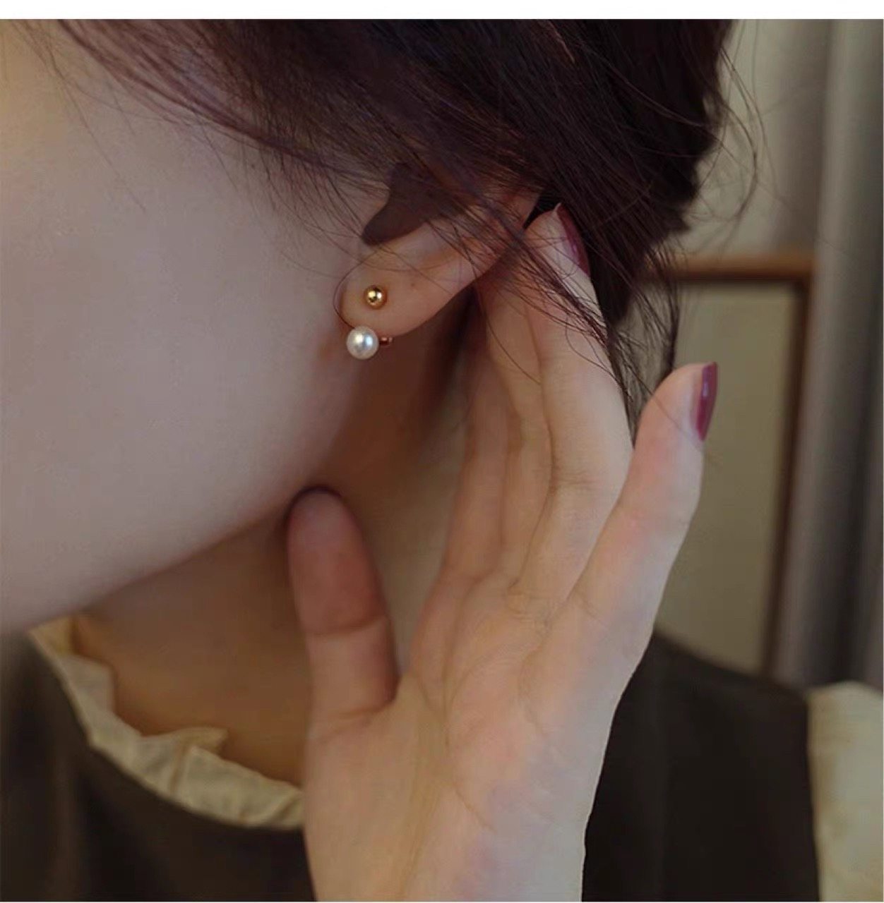 天然淡水珍珠豆豆耳钉925银针包金一款两戴简约气质高级耳饰耳环,淘宝优惠券,粉丝福利购,淘宝优惠卷