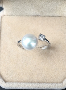 天然强光淡水珍珠戒指活口可调节