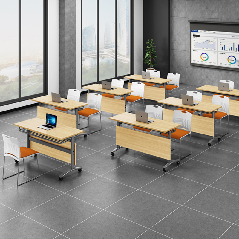 折叠培训桌椅组合双人办公桌简约会议室可移动拼接钢木条形会议i. - 图2