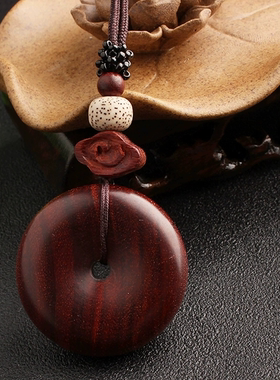 印度小叶紫檀木平安扣吊坠复古简约搭长款毛衣链男女木质项链配饰