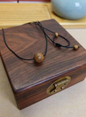 天然鸡翅木实木木质木头圆珠锁骨项链毛衣链女手串简单约森系小众