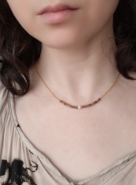 天然老山檀香木3mm小米珠不规则珍珠锁骨项链贼小精致简单素雅