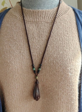 小叶紫檀木玉兰花木质吊坠毛衣链项链女款送女友爱人闺蜜妈妈礼物