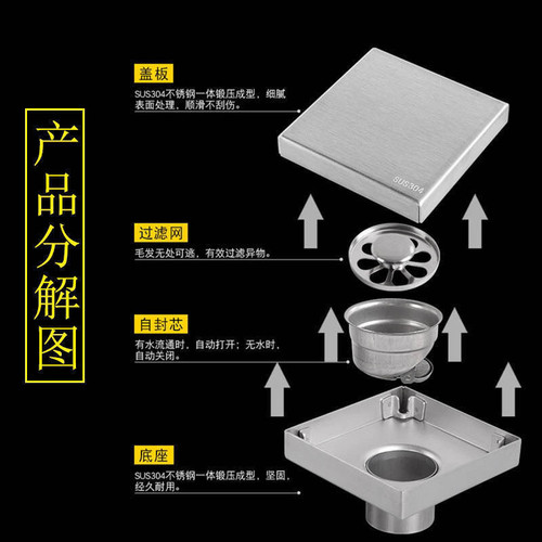 隐藏镶砖地漏304不锈钢隐形地漏 卫生间浴室阳台浴室防臭黑色地漏 - 图2