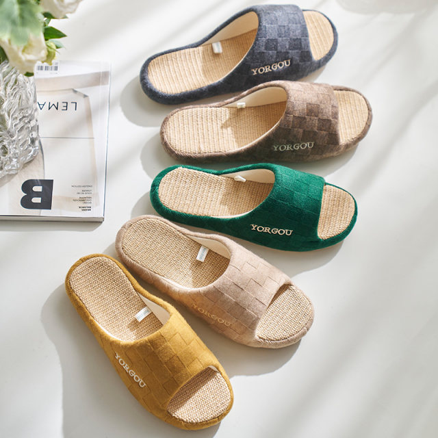 Yuangang antibacterial linen slippers for spring and summer home use without smelly feet