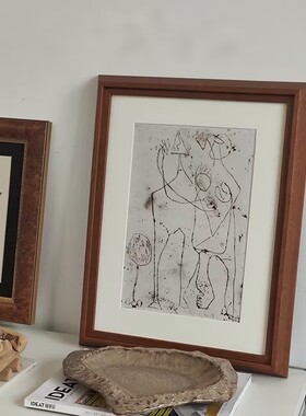 法式中古风抽象装饰画柚木色实木