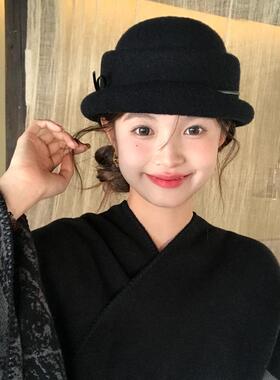 黑色礼帽女2026新款秋冬法式赫本风留洋千金帽子留洋千金礼帽