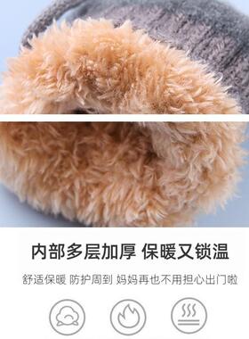 小恐龙冬季儿童防寒手套卡通加厚针织保暖挂脖防寒卡通连指手套