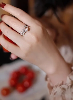 《双子座》珍珠复古高级感s925纯银戒指环女小众设计百搭食指环戒