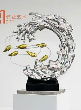 镜面不锈钢鱼群雕塑酒店售楼处水幕墙户外水池景观小品鱼海豚定制