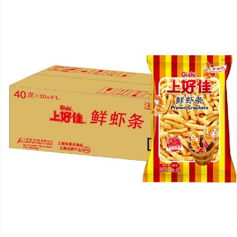 上好佳鲜虾条系列6袋 40g*6原味辣味咸蛋黄味膨化海鲜味小零食-图0