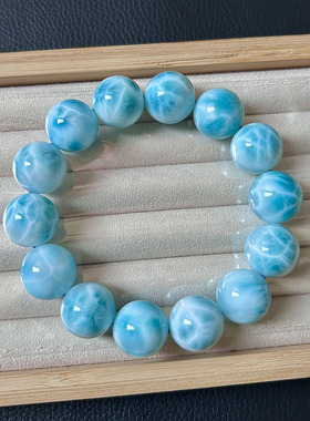 天然海纹石针钠钙石手链冰种玉化拉利玛多米尼加龟背纹拉利玛手链