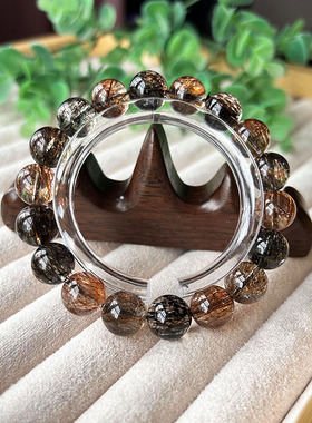 珍藏版天然黑金超七手链 云母共生双轮骨干晶顺发满发手串男女款