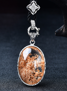 天然水晶绿幽灵四季花幽灵项链吊坠聚宝盆千层椭圆水滴男女挂件