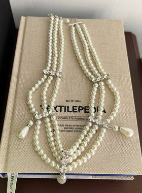 摇儿绕法式晚宴复古闪钻珍珠项链