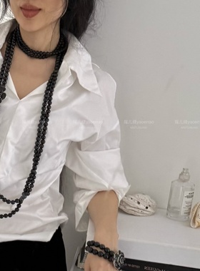 黑珍珠圆串长项链颈链叠戴多层