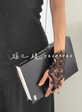 镂空玫瑰花黑哥特珍珠配饰拍照