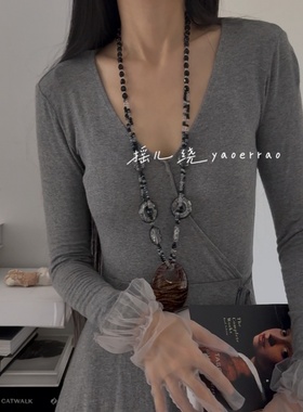 长项链毛衣链几何斑马纹理