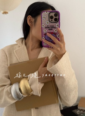 波纹几何宽圆形手镯环叠戴女