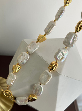 异形珍珠方块项链锁骨链