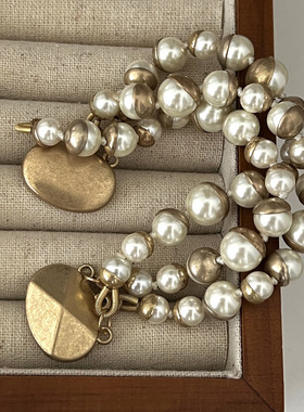 层黄铜串珠珍珠手链手镯女