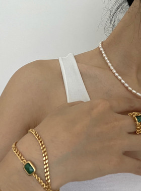 淡水珍珠祖母绿项链锁骨链女