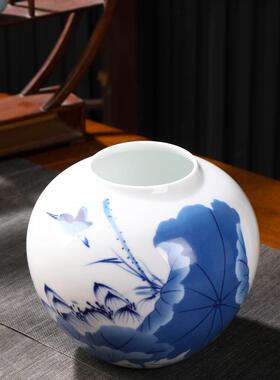 景德镇青花瓷家居装饰品陶瓷新中式侘寂风花瓶摆件客厅插玄关样板