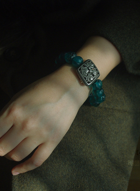 骑单车原创设计风雕花银牌手串